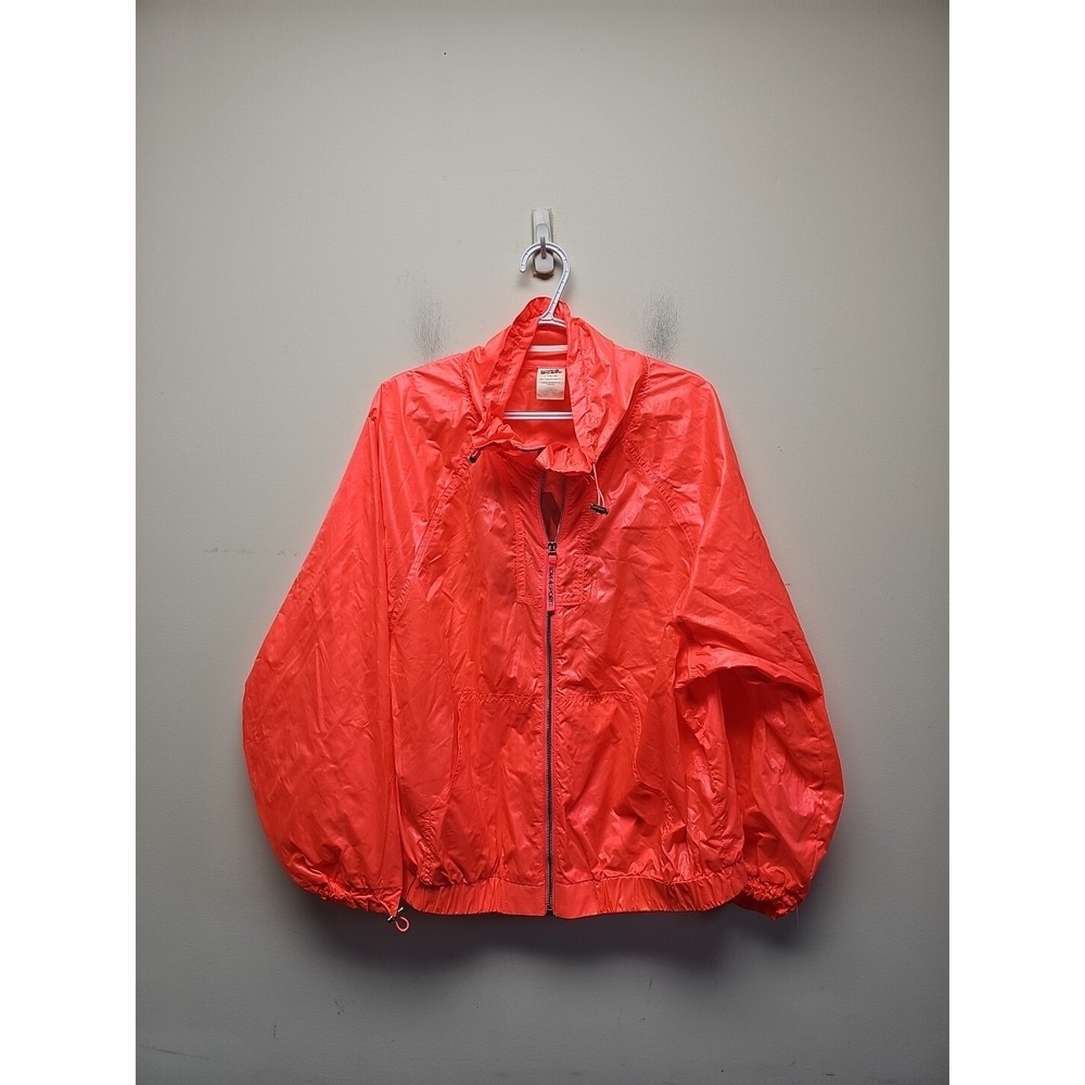 Love & Sports Girls Neon Orange Windbreaker Jacket Full Zip Logo Size L 12-14